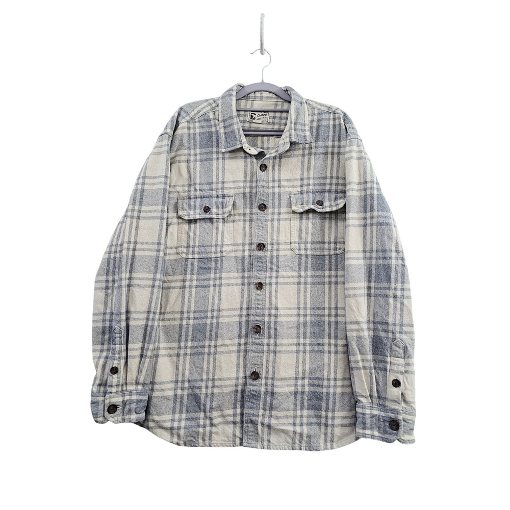 Bearbottom Heavyweight Flannel Overshirt Mens XXL Blue Plaid LS Button Up Cotton